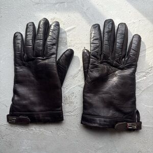 Fendi Cashmere Lined Brown Leather Gloves